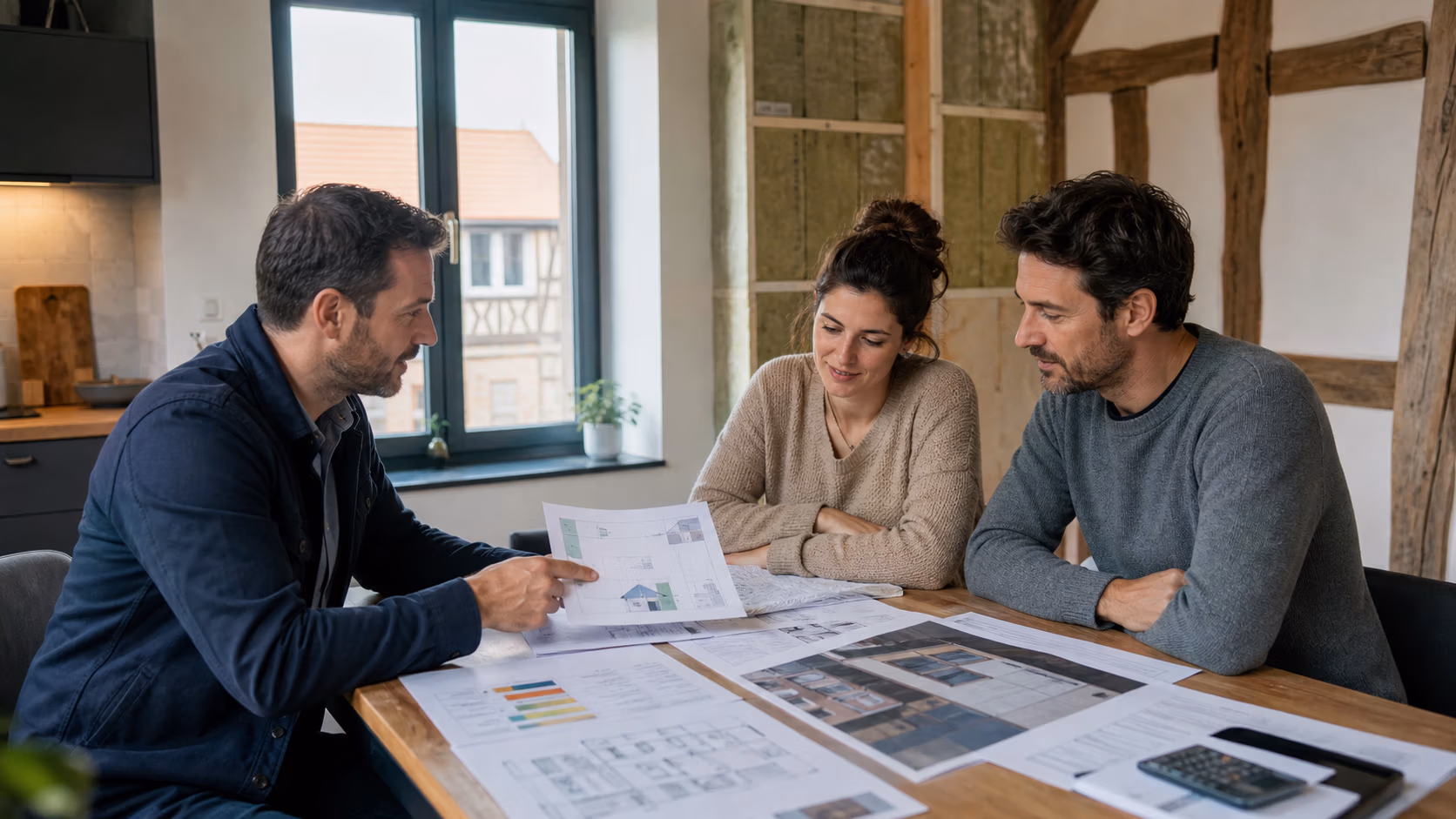 Aides à la rénovation énergétique à Strasbourg en 2026 : guide pratique 1 Aides rénovation énergétique Strasbourg 2026 : propriétaires et conseiller examinant un projet